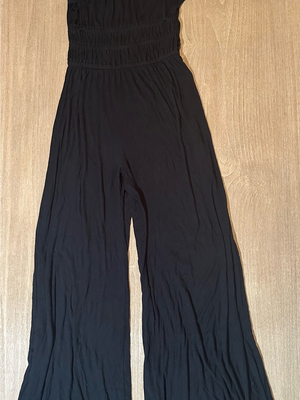 American Eagle Black One Shoulder Smocked Wide Leg Knit Jumpsuit - Size Small